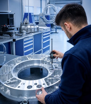 Misura di un componente meccanico in officina